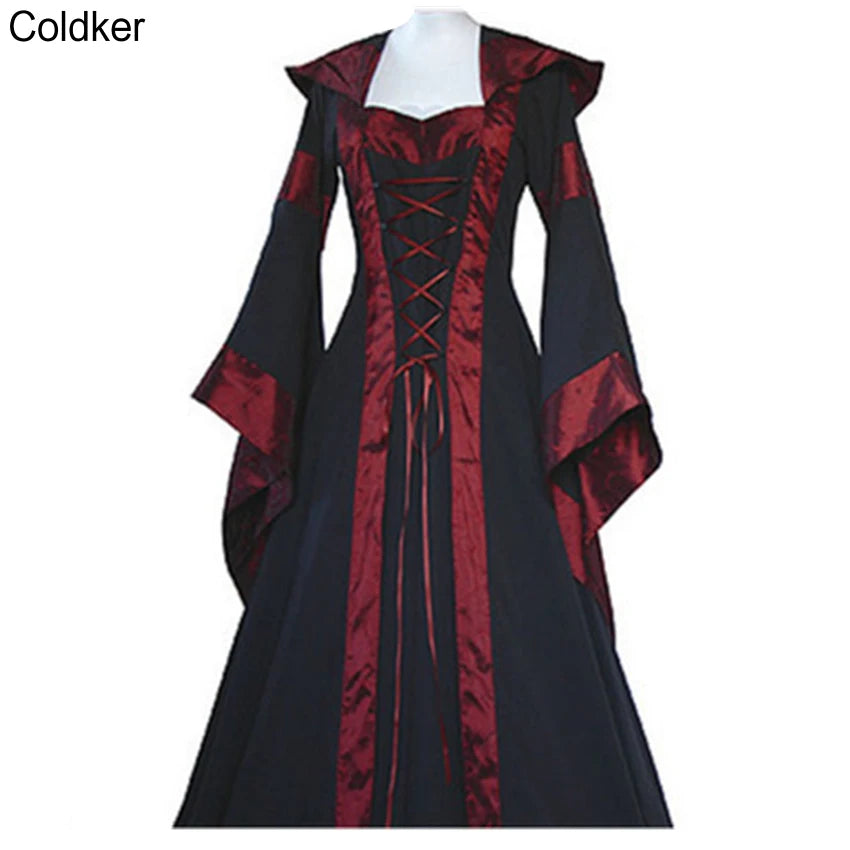 Pagan Ceremonial Medieval Gown Gothic Princess Hooded Long Dress
