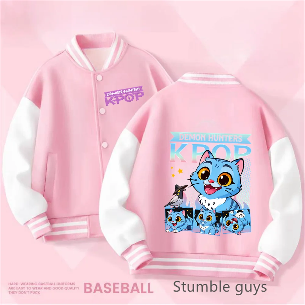 Kpop Demon Hunters Baseball Varsity Jacket Kids Rumi Mira Zoey Huntrix Derpy Tiger Coat Merch Gifts
