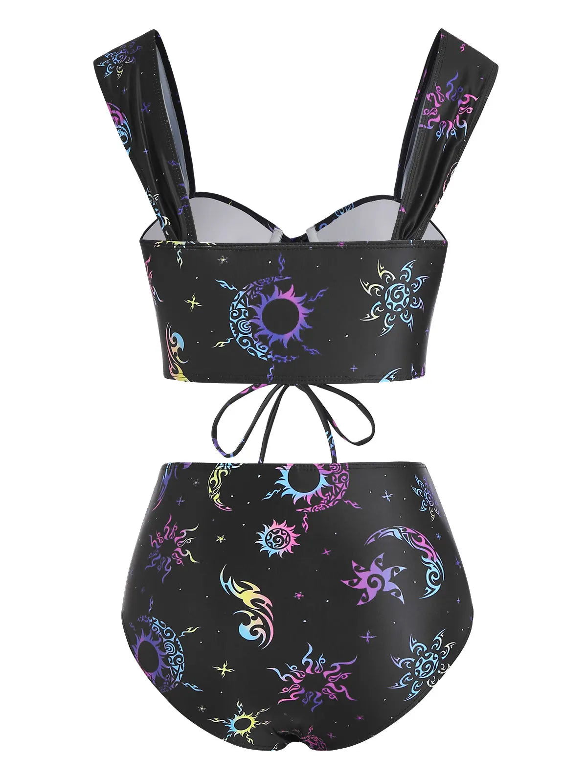 Gothic Vintage Retro 1950s Bikini Tankini Swimsuit Sun Moon High Waist Bottom Swimwear
