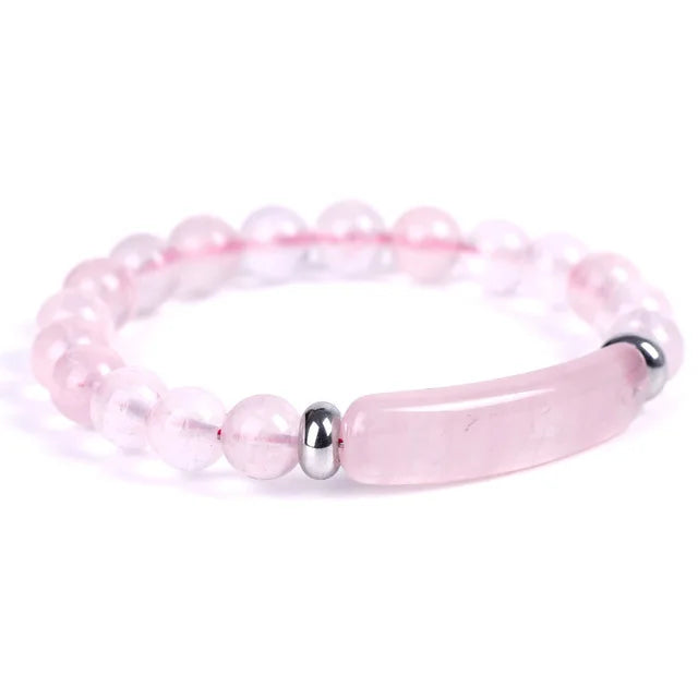 Natural Stone Healing Crystal Rose Quartz Amethyst Gemstone Beaded Bracelet for Women Girls Jewelry