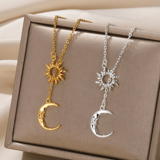 Sun Moon Pendant Clavicle Chain Bohemian Pagan Necklace