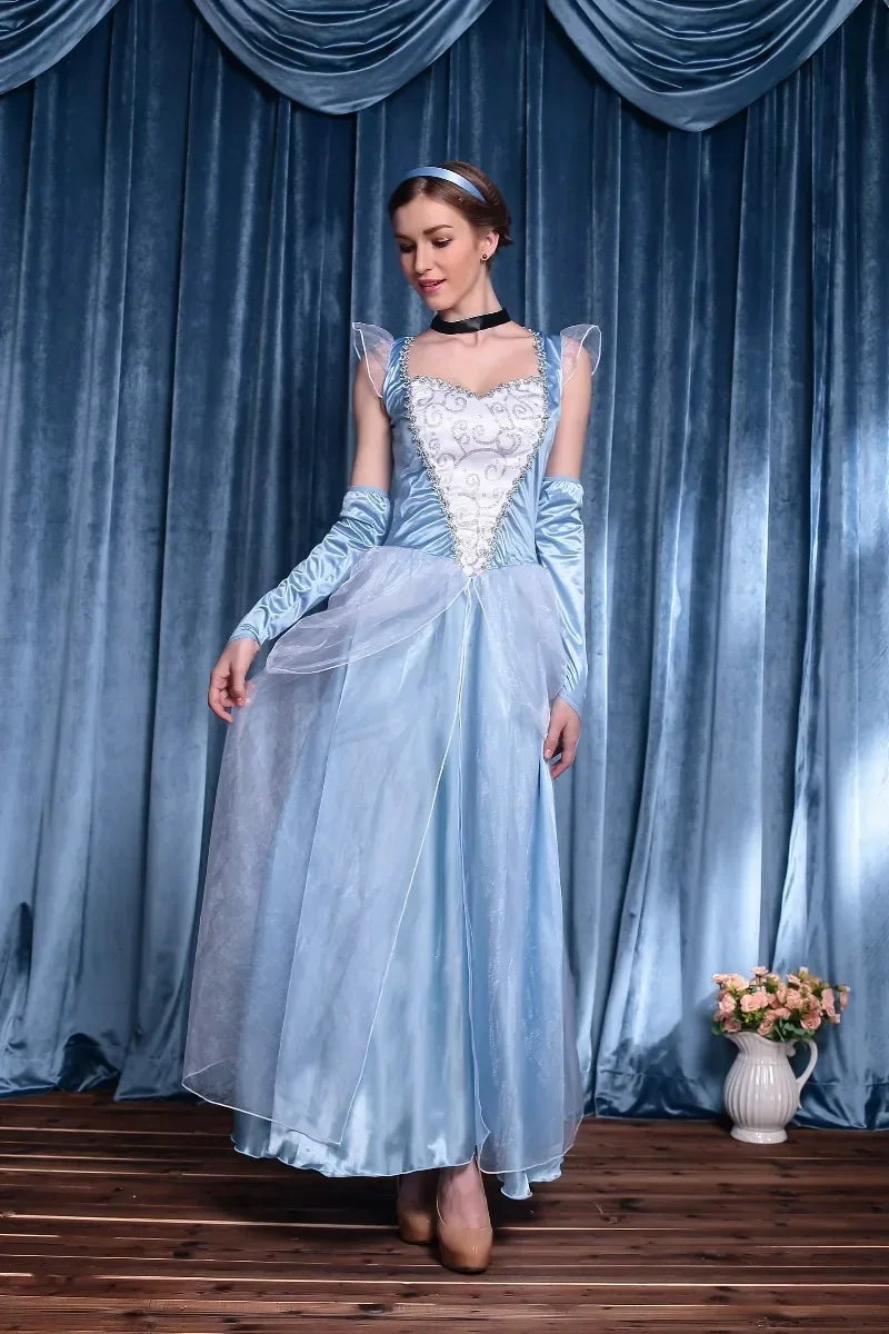 Beautiful Blue Fairy Tale Princess Gown Cinderella Fancy Dress Ballgown Costume