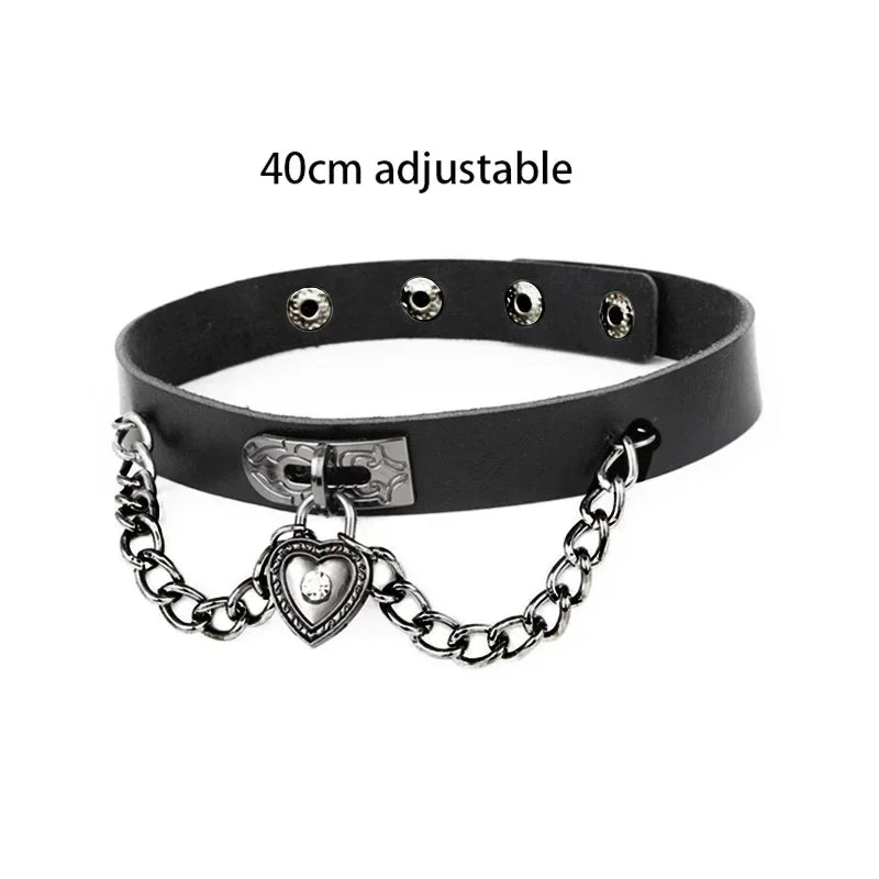 Bondage Sexy Heart Lock Key Rivets Black Goth Punk Chokers Gothic Collar