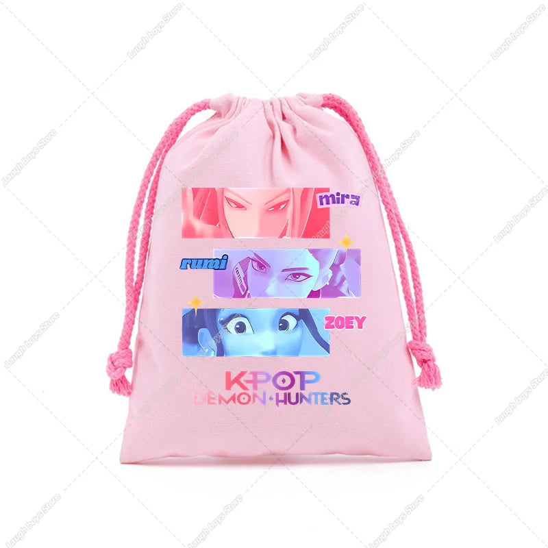 KPop Demon Hunters Merch Drawstring Purse Pouch Swim/PE Kit Swim Book Bag Huntrix Derpy Tiger Gift
