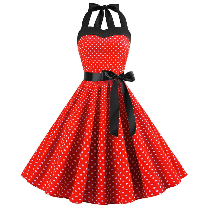 Vintage 1950s Polka Dot Summer Dress White Vintage Dress Pin Up Rockabilly Swing Dress