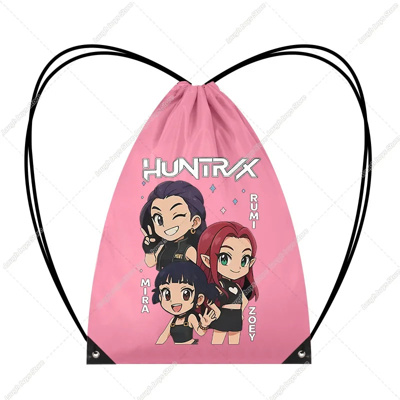 KPop Demon Hunters Merch Drawstring Bags Swim Sports PE Kit Book Bag Huntrix Rumi Derpy Gift Tiger