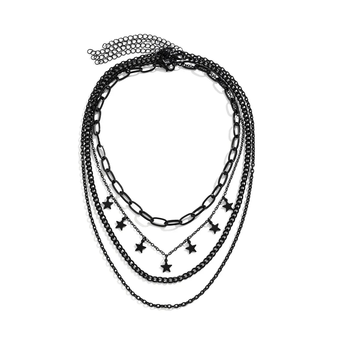 4Pcs/Set Goth Black Star Tassel Pendant Choker Necklace Adjustable Metal Chain