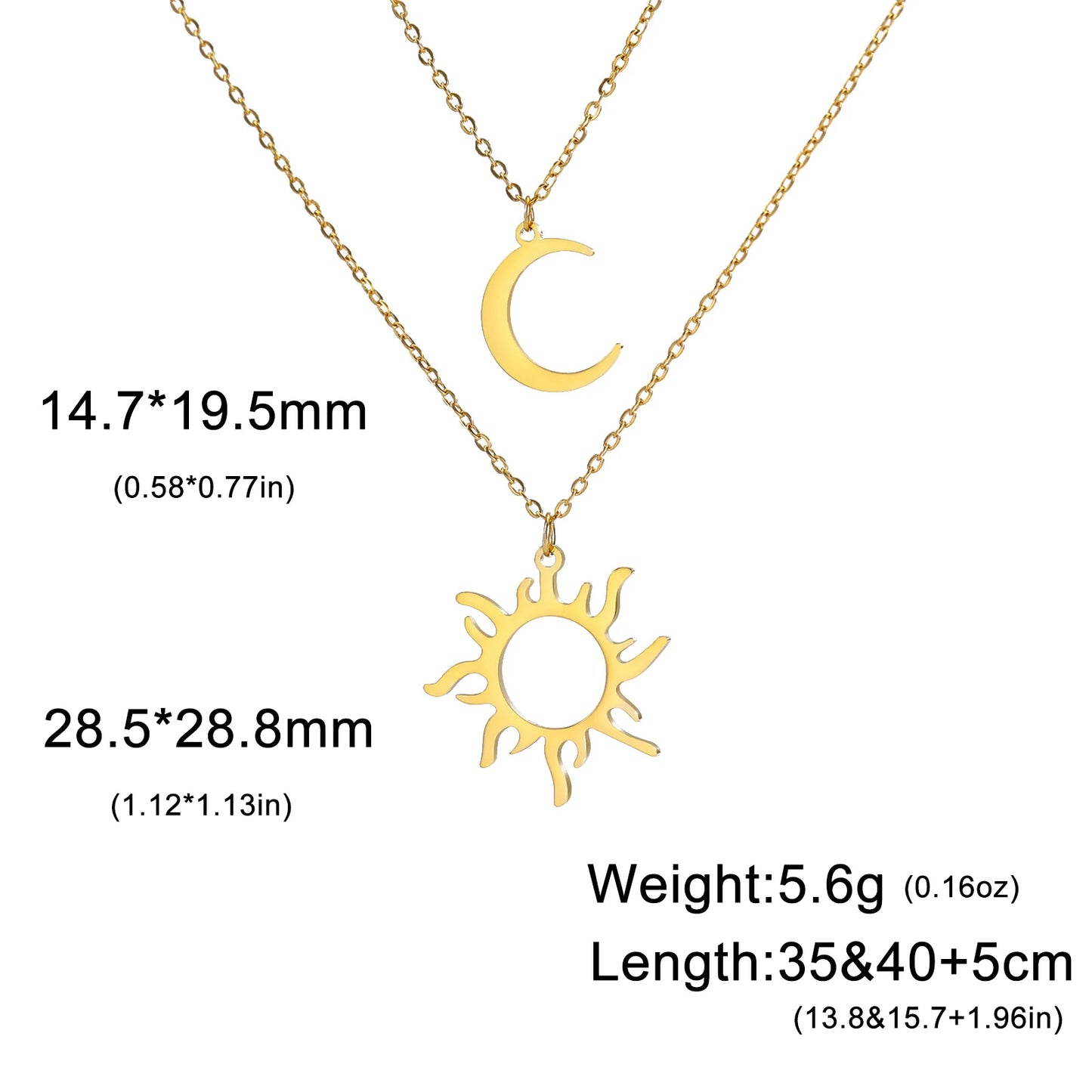 Sun Moon Pendant Chain Necklace Stainless Steel Bohemian Choker Necklace Pagan