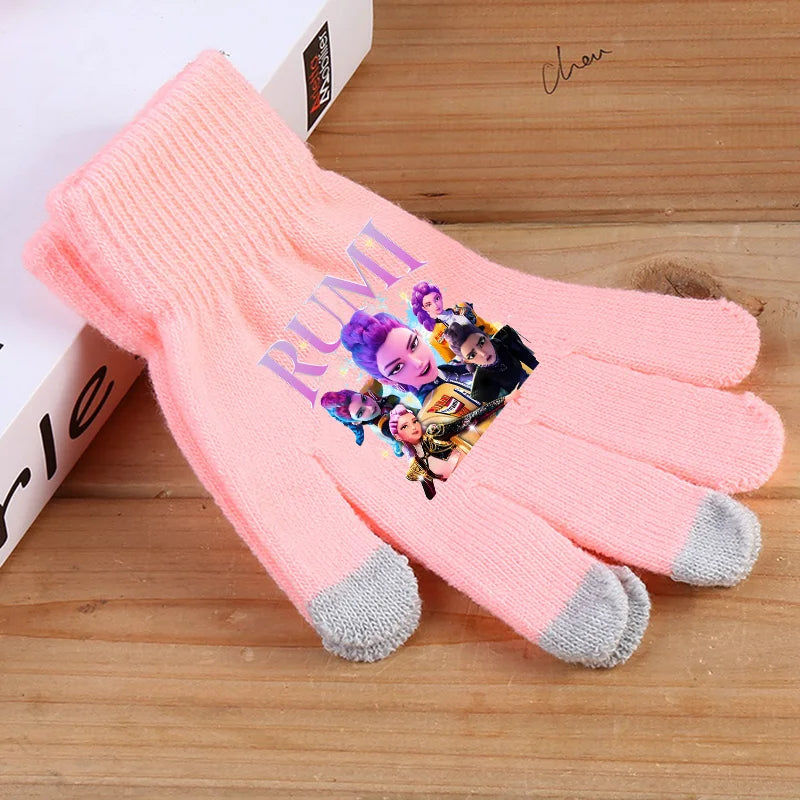 KPop Demon Hunters Children Five Finger Gloves Cute Touchable Screen Personalised Huntrix Merch Gift
