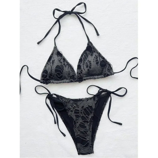 Sexy Gothic Grunge Two Piece Halter Bikini Swimwear