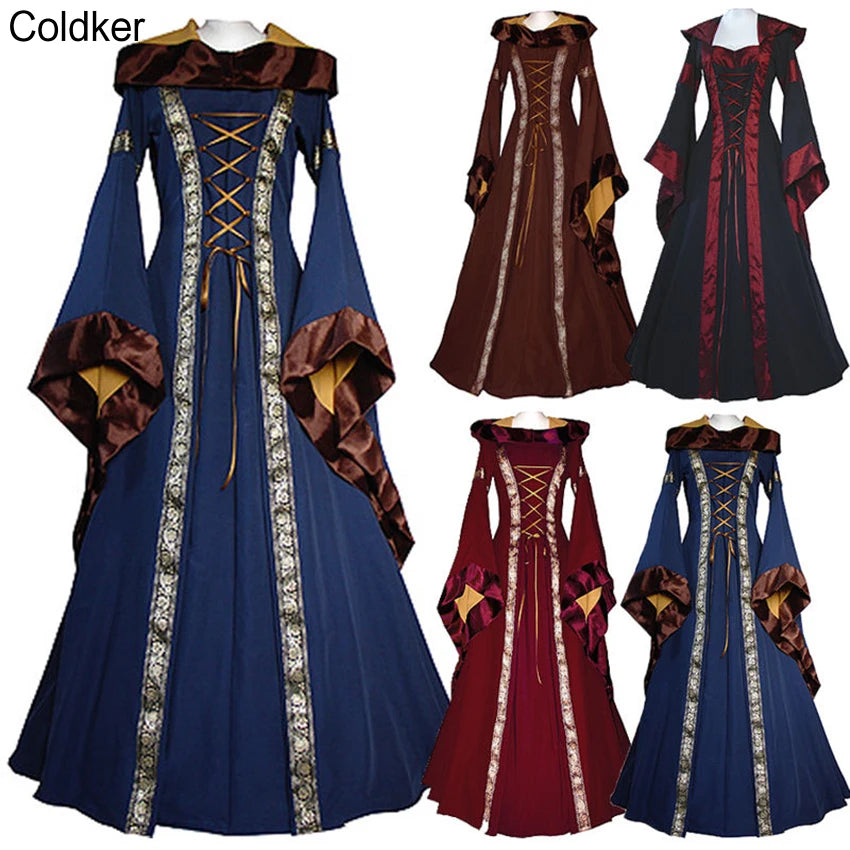 Pagan Ceremonial Medieval Gown Gothic Princess Hooded Long Dress