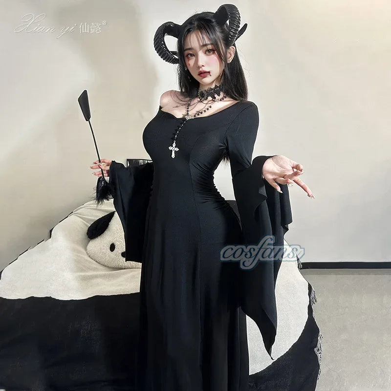 Long Black Gothic Maxi Dress Costume