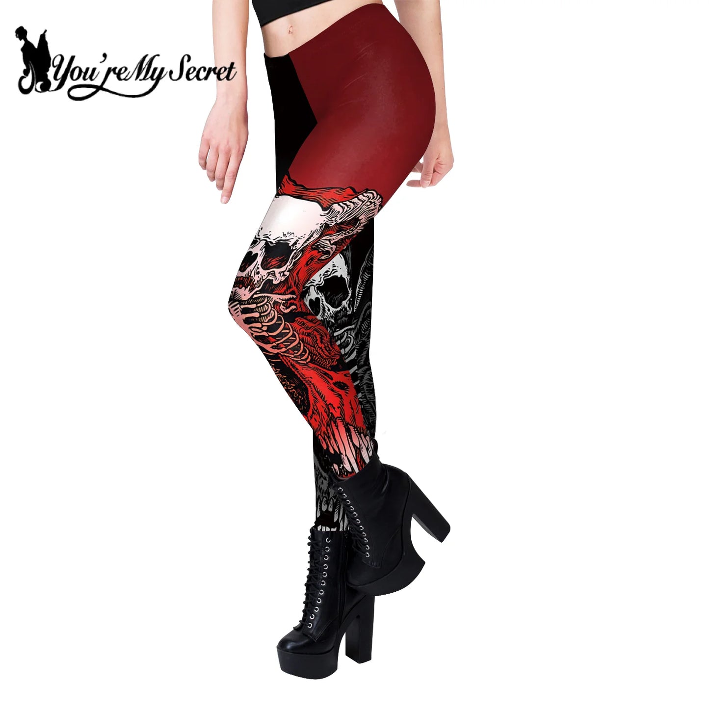 Gothic Skull Print Halloween Skeleton Print Legging Punk Fitness Ankle Pants