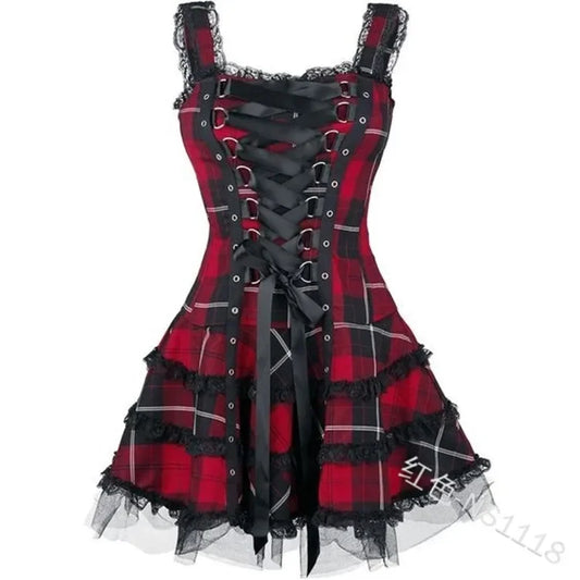 Lolita Gothic Punk Red Tartan Plaid Dress