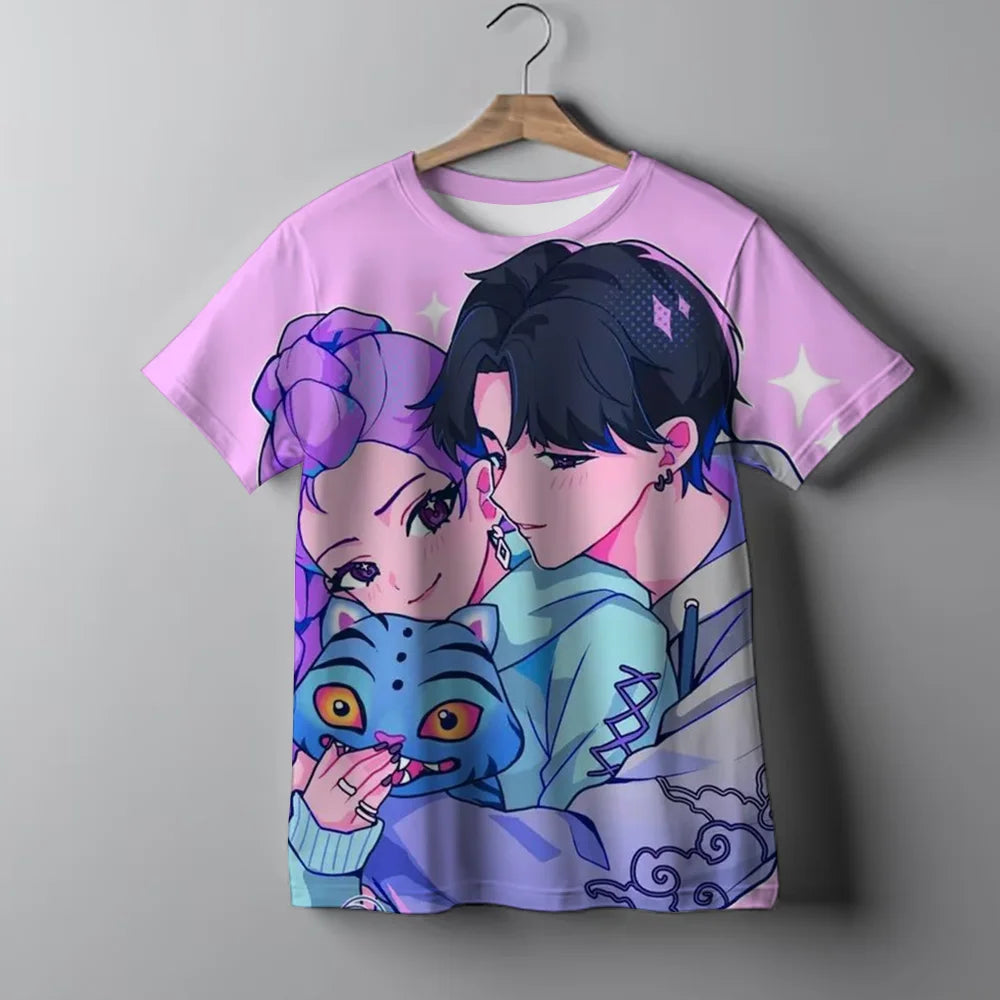 KPop Demon Hunters Kids T-Shirt Casual Girls Top Tees Huntrix Rumi Merch Gifts