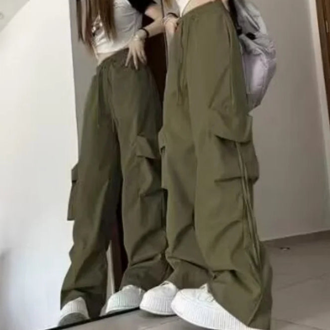Baggy Pants Fashion Women Oversized Drawstring Combat Trousers