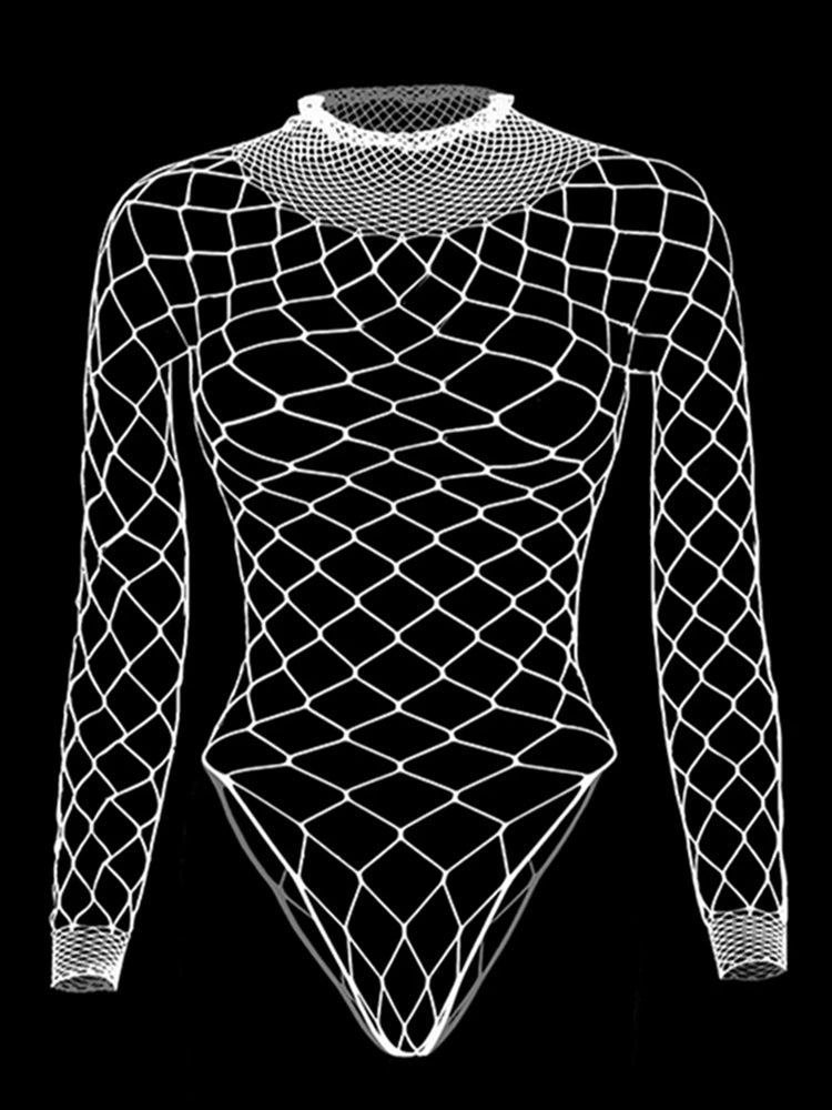 Sexy Gothic Punk Fishnet Stretch Top Bodysuit Rave Lingerie