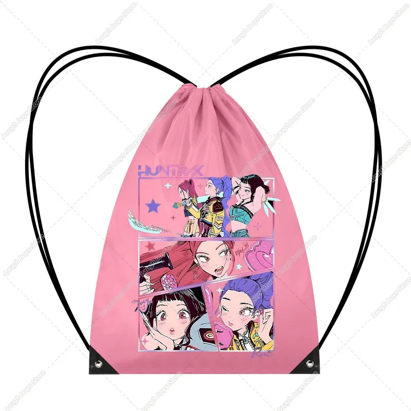 KPop Demon Hunters Merch Drawstring Bags Swim Sports PE Kit Book Bag Huntrix Rumi Derpy Gift Tiger