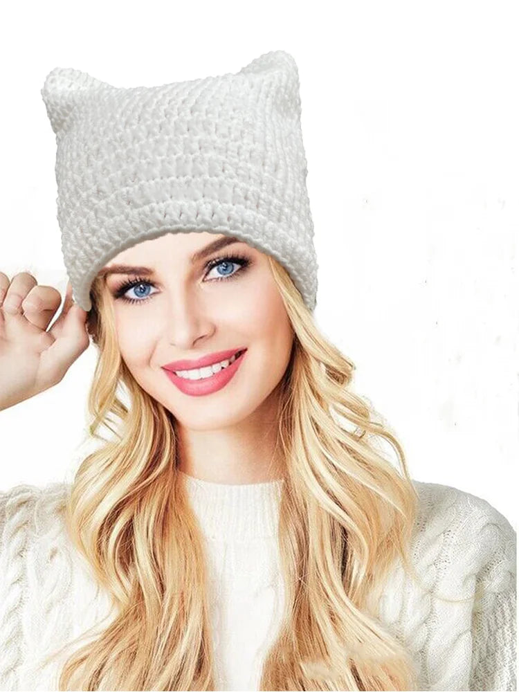 Fashion Crochet Cat Ear Beanie Knitted Emo Y2K Slouch Hat