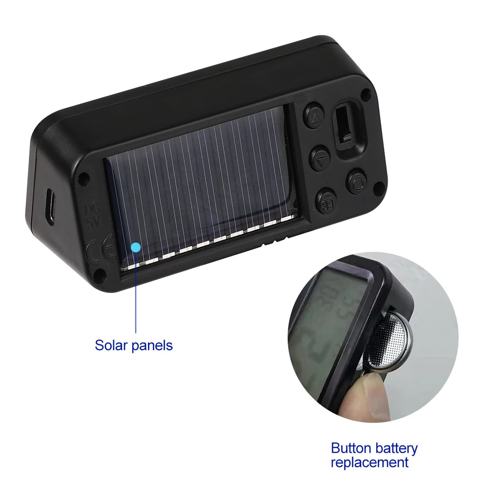 Digital Car Clock Solar/USB Powered Dashboard Garden LCD Backlit