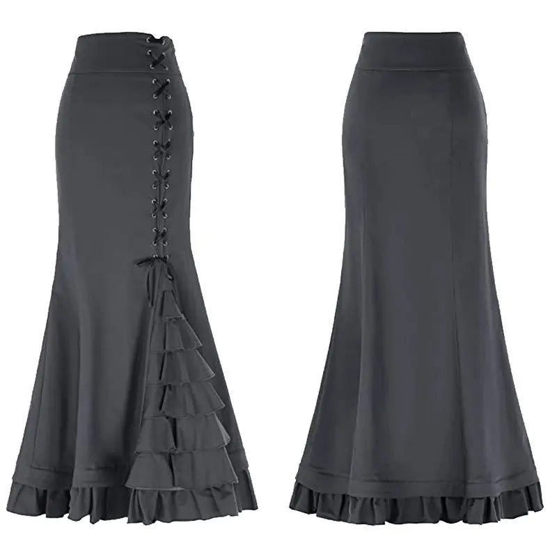 Victorian Gothic Steampunk Long Fish Tail Skirt