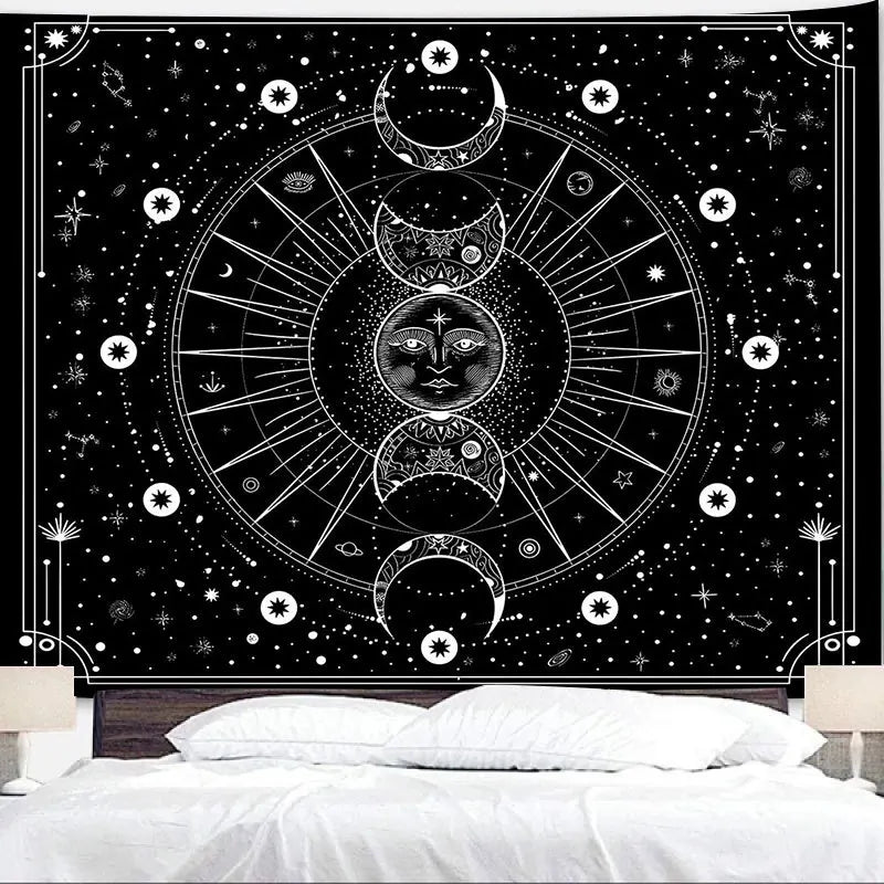 Pagan White Black Sun Moon Mandala Phase Wall Hanging Tapestry Moonlight Black Tapestries Boho Room Wall Home Decor