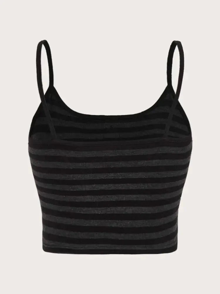 Grunge Y2K Black Grey Striped Cami Vest Crop Top TShirt