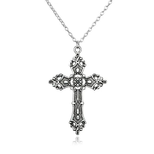 Gothic Victorian Punk Crystal Cross Pendant Necklace Gothic Chain