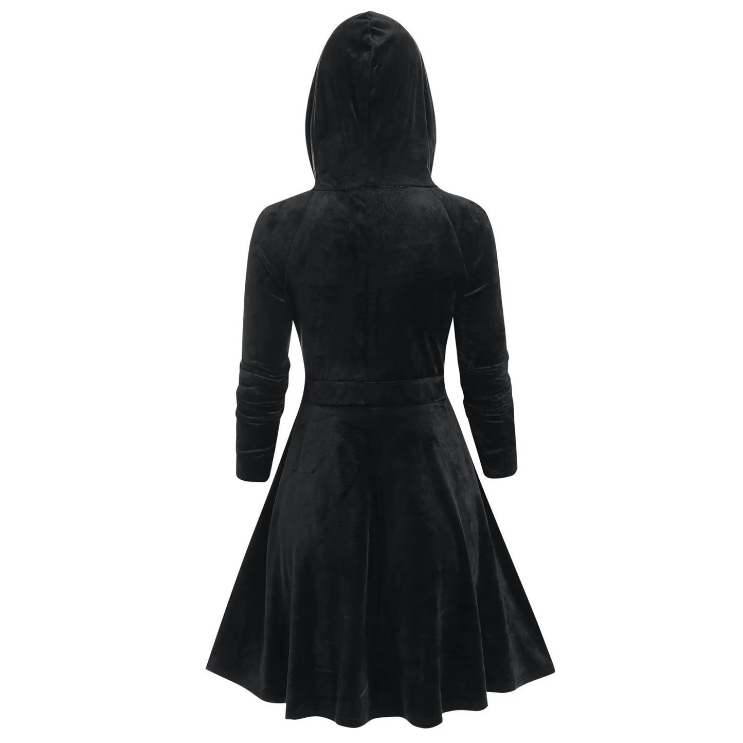 Wine Red Gothic Medieval Horns Hooded Dress Zip up