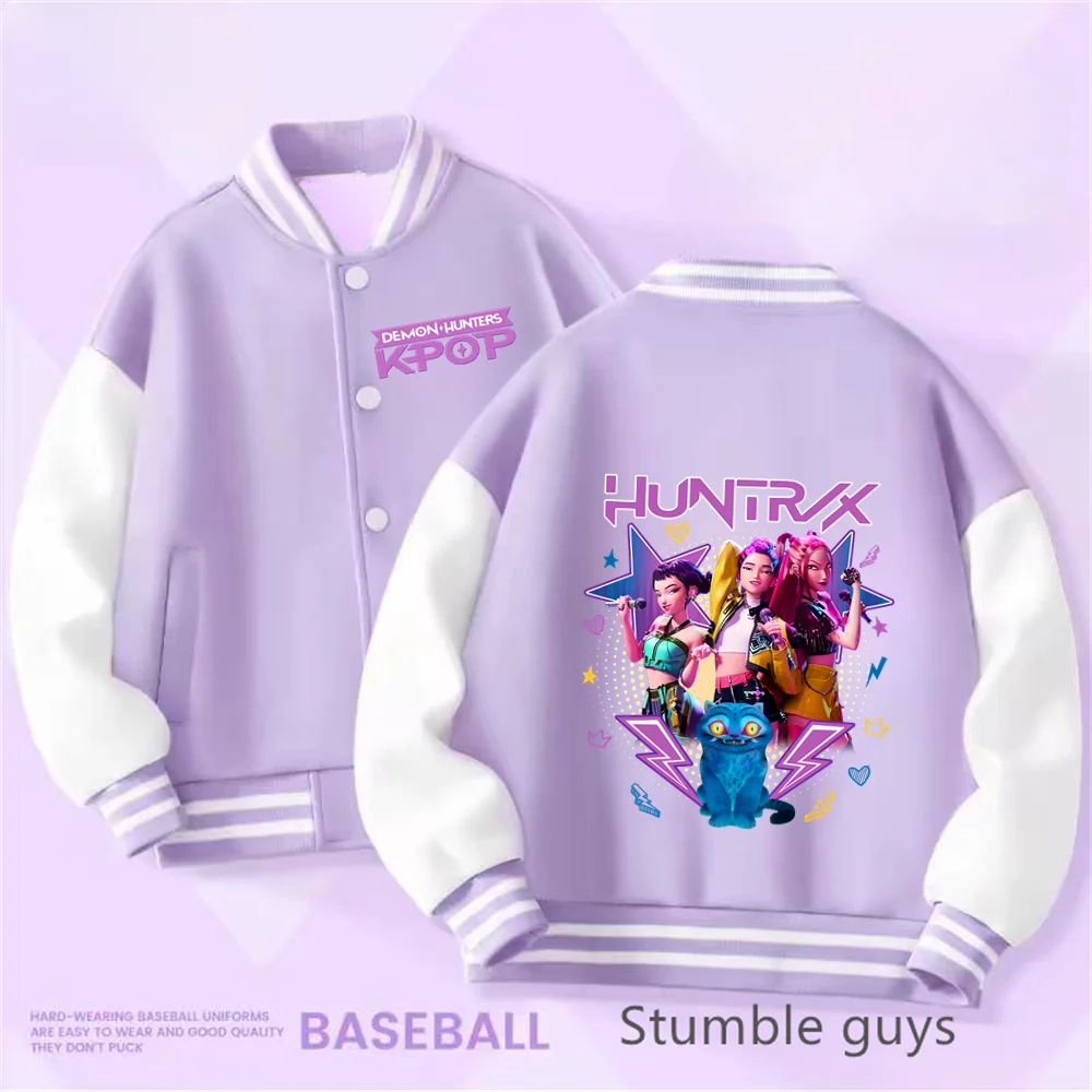Kpop Demon Hunters Baseball Varsity Jacket Kids Rumi Mira Zoey Huntrix Derpy Tiger Coat Merch Gifts