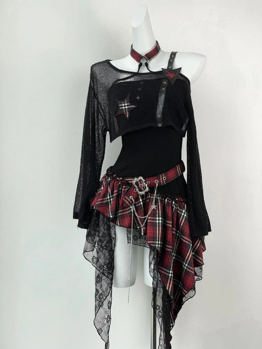 Unique Punk Gothic Tartan Plaid Dress Skirt Outfit