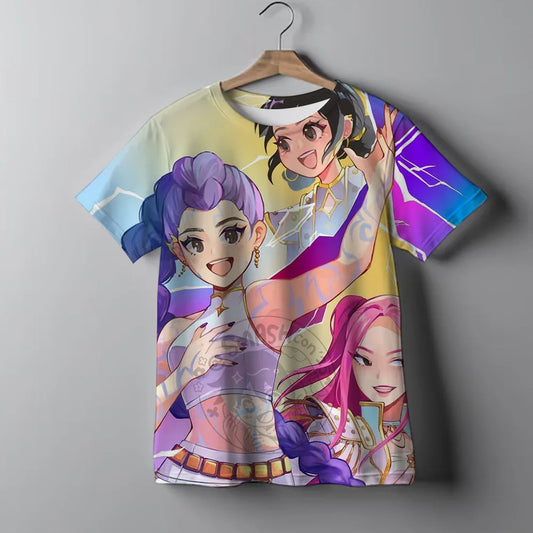 KPop Demon Hunters Kids T-Shirt Casual Girls Top Tees Huntrix Rumi Merch Gifts