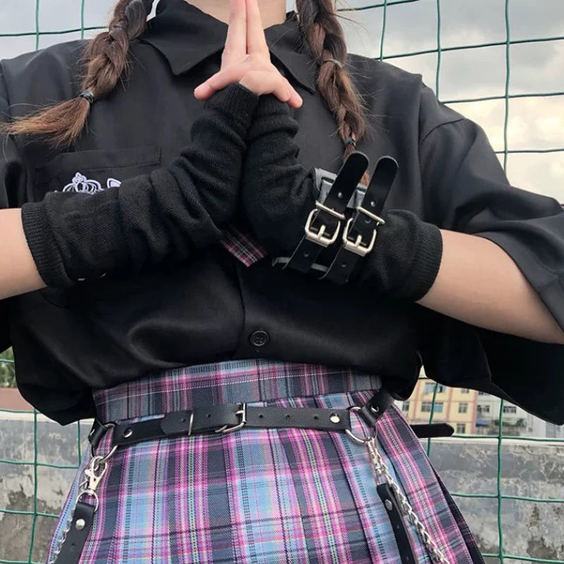 Black White Striped Arm Warmers Emo Punk Long Fingerless Gloves