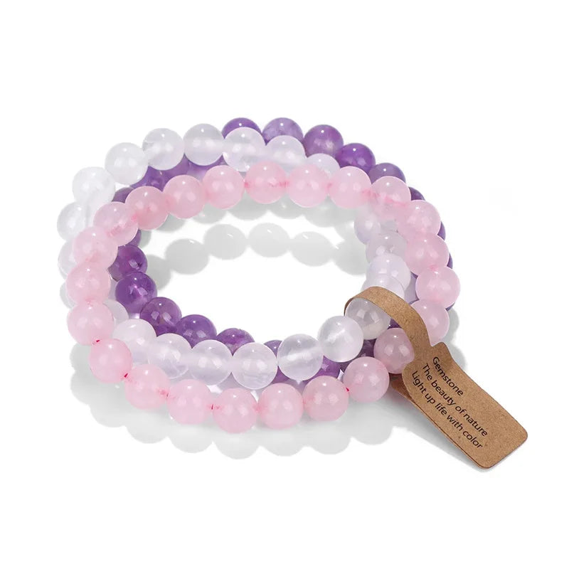 Natural Stone Crystal Beads Bracelet Amethyst Multi Layered Healing