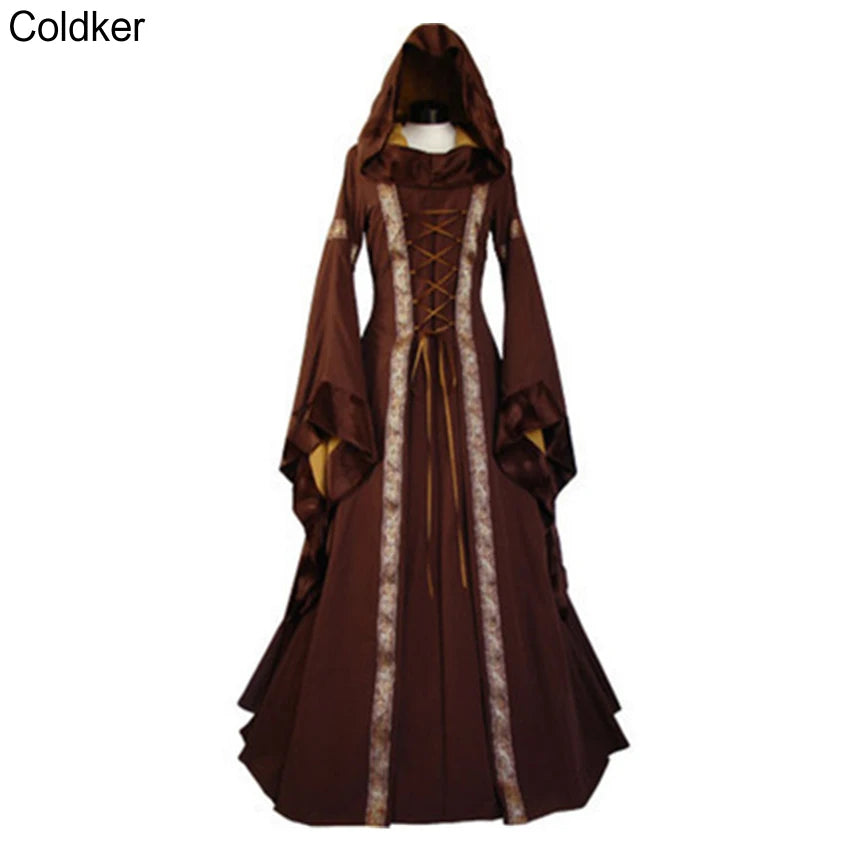 Pagan Ceremonial Medieval Gown Gothic Princess Hooded Long Dress