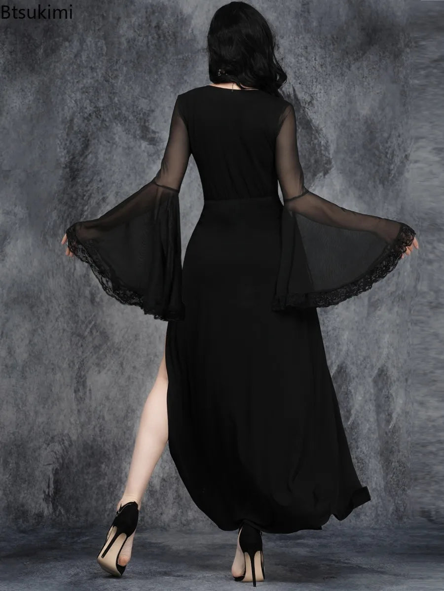 Gothic Dark Cosplay Dress Gothic Vampira Elvira Morticia Lady of the Night Long Black Gown