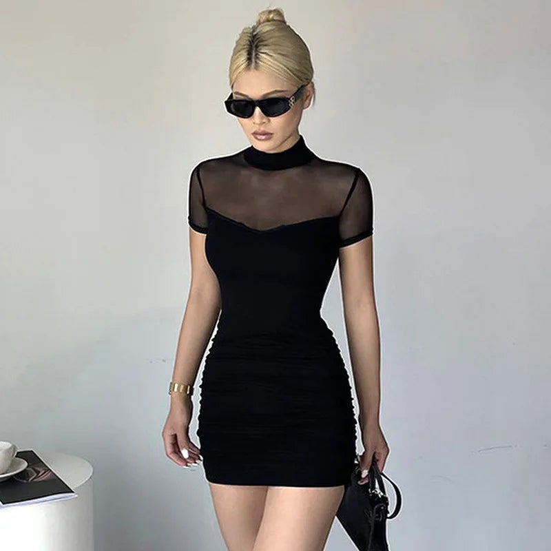 Goth Dark Y2k Bodycon Gothic Mesh Clubwear Mini Dress