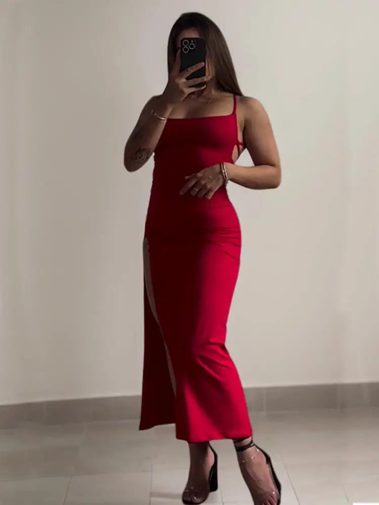 Sexy Slit Y2K Strappy Bodycon Clubwear Party Dress