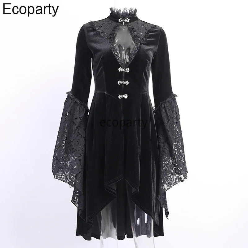 Black Gothic Velvet Lace Victorian Dress Coat