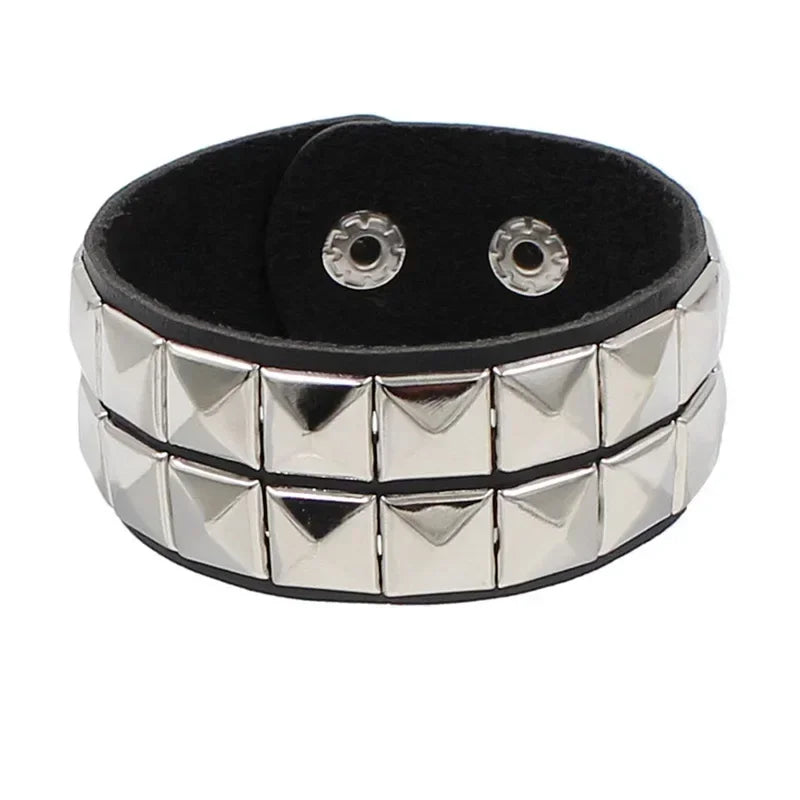 Black Silver Metal Arm Cuff Studded Bracelet