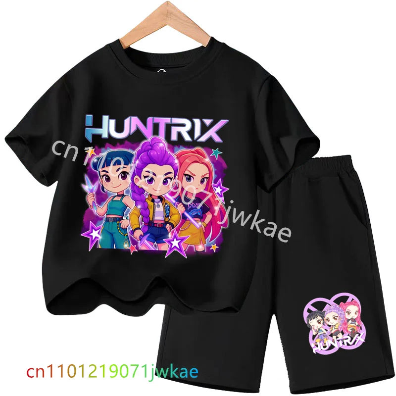 Huntrix T-shirt Set Kpop Demon Hunters Summer Clothes Shorts Rumi