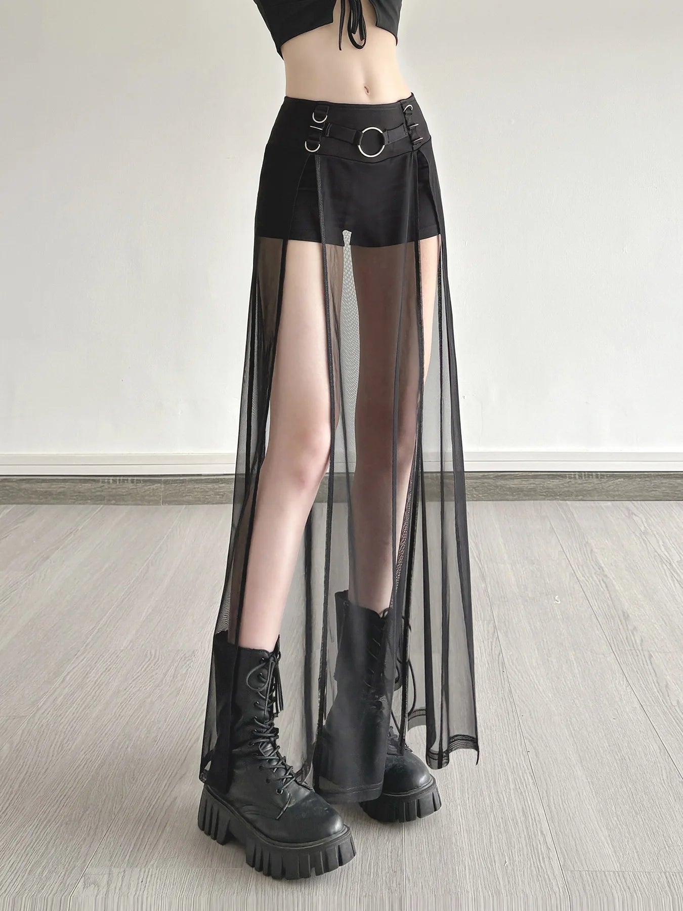 Alternative Gothic Shorts Hot Pants Sheer Skirt Y2K Clubwear