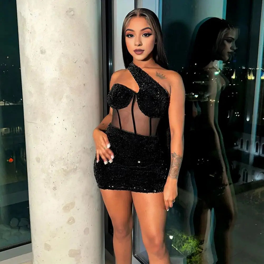 Sexy Clubwear Red Black Sequin Christmas Cocktail Party Short Mini Dress