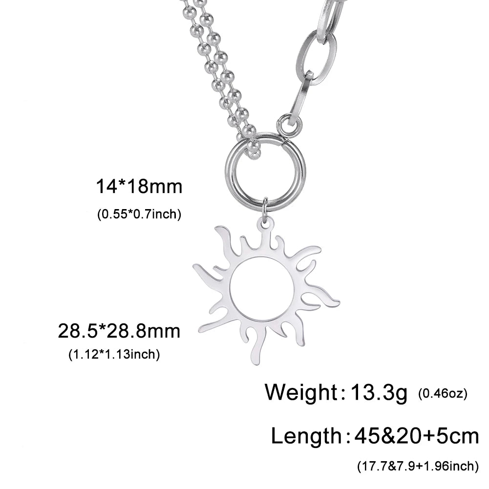 Sun Moon Pendant Chain Necklace Stainless Steel Bohemian Choker Necklace Pagan