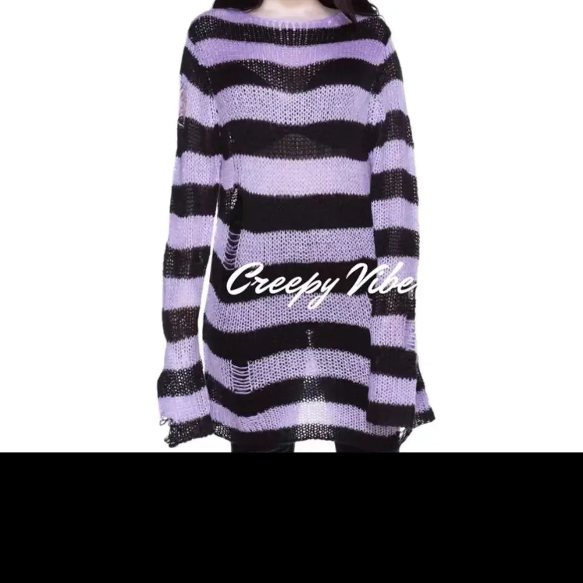 Pink White Punk Gothic Long Unisex Sweater Striped Jumper