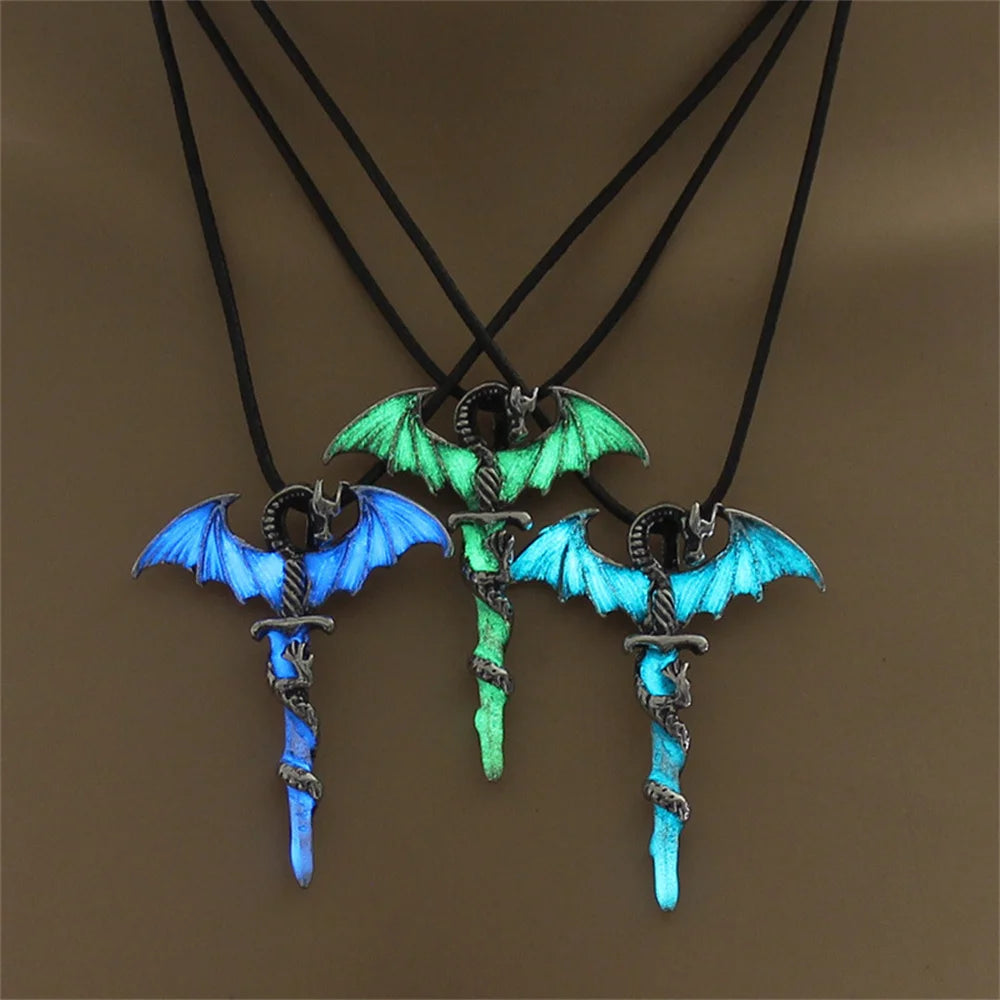 Magic Glowing Luminous Gothic Dragon Pendants Necklaces Mens Jewelry Glow In The Dark Necklace