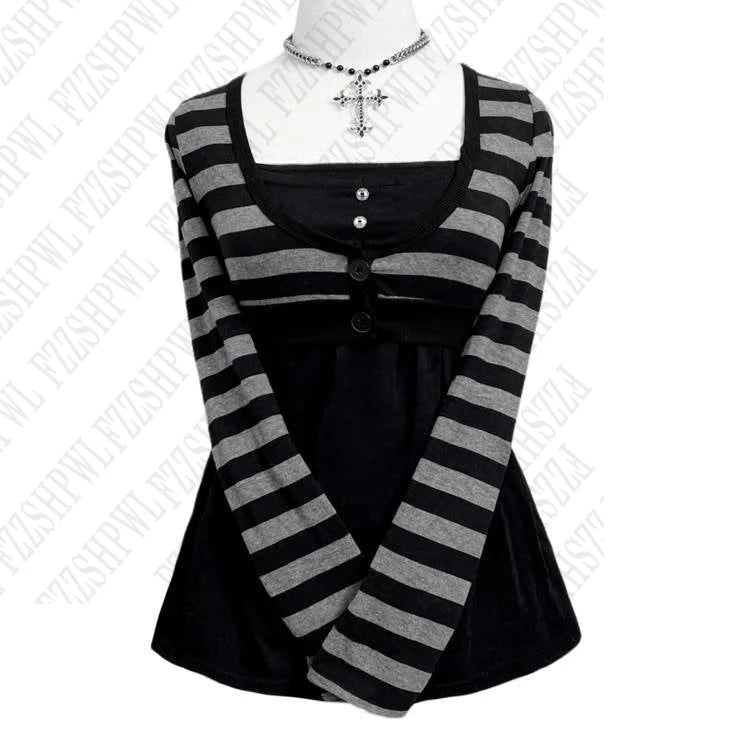 Y2K Emo Goth Stripes Pullover Casual Top Cropped Cardigan