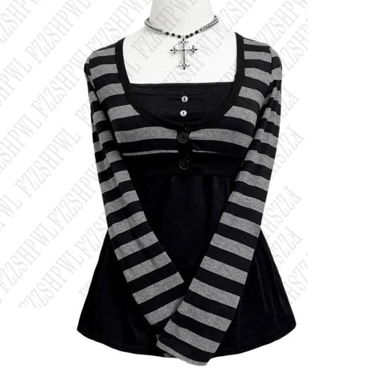 Y2K Emo Goth Stripes Pullover Casual Top Cropped Cardigan