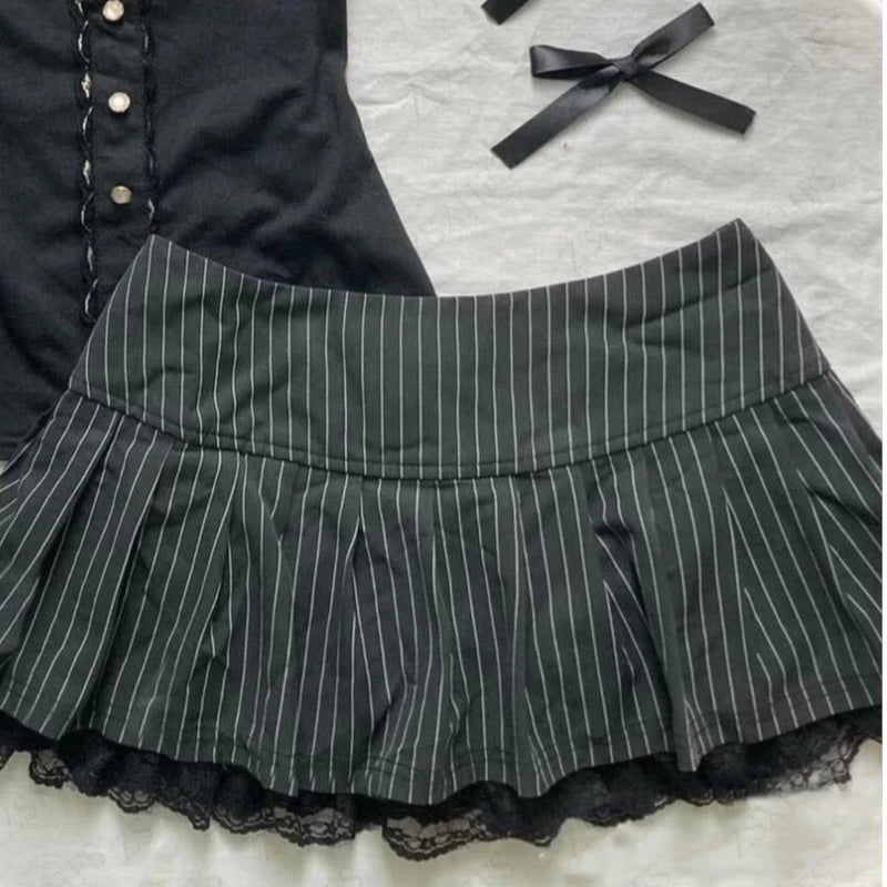 Punk Gothic Cute Striped Pinstripe Emo Mini Hipster Skirt