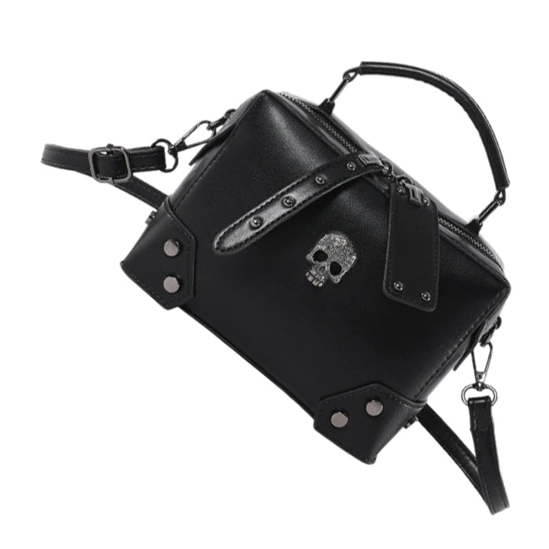 Top Handle PU Leather Crossbody Bag Punk Skull Crosses Small Shoulder Handbag